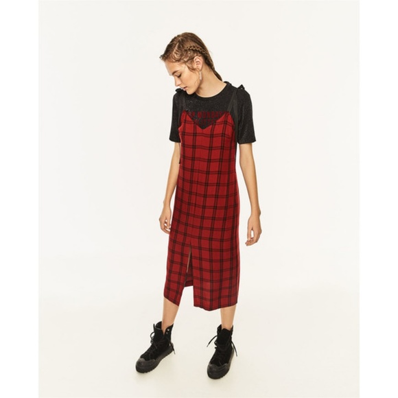 zara red plaid dress